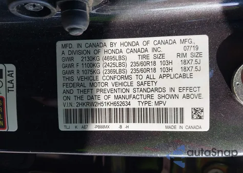 2019 Honda Cr-V Ex from USA, damaged, VIN 2HKRW2H51KH652634